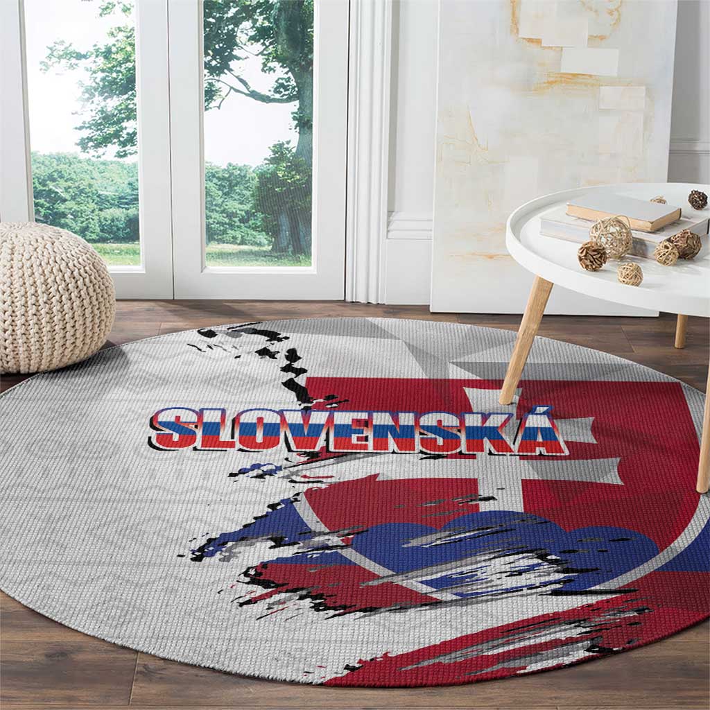 Slovakia Round Carpet Flag Grunge Half Style with Slovak Pattern