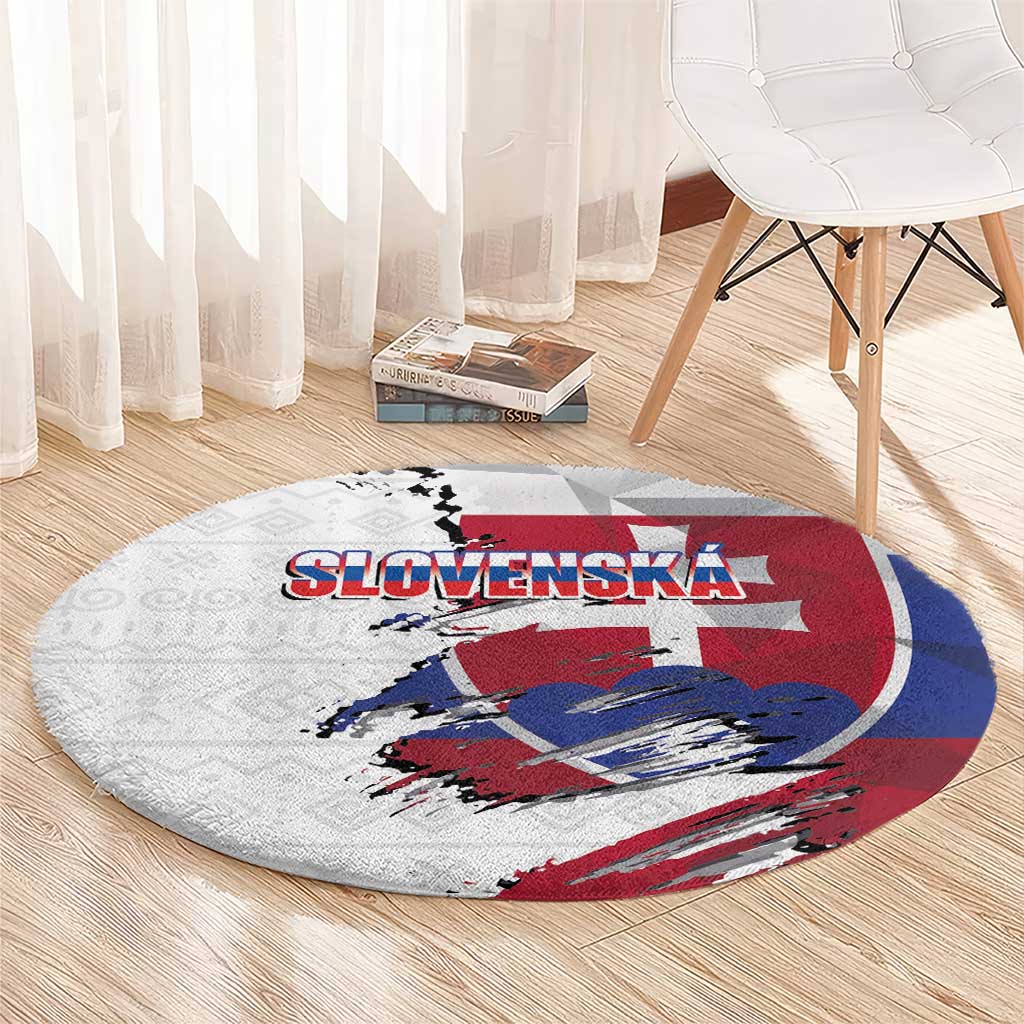 Slovakia Round Carpet Flag Grunge Half Style with Slovak Pattern