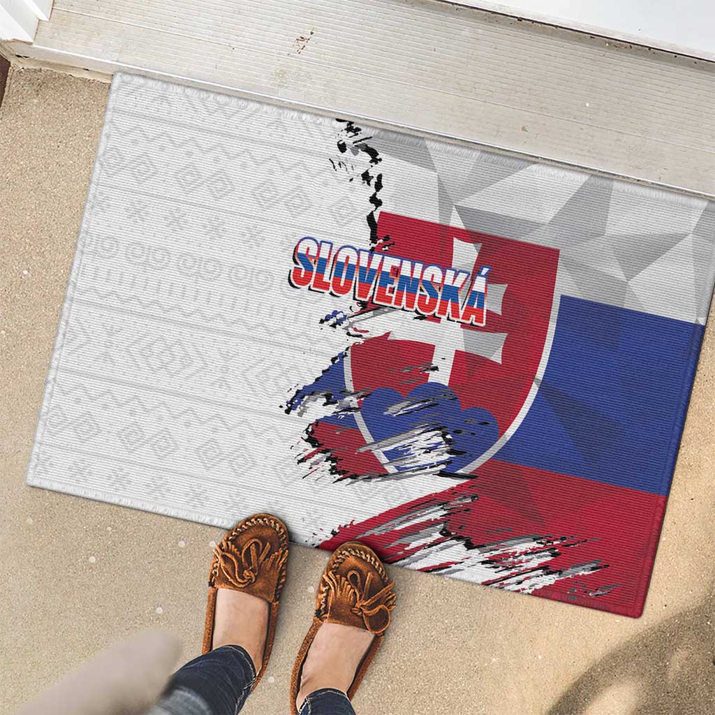 Slovakia Rubber Doormat Flag Grunge Half Style with Slovak Pattern