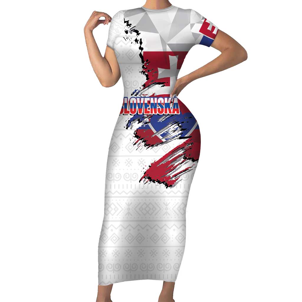 Slovakia Short Sleeve Bodycon Dress Flag Grunge Half Style with Slovak Pattern