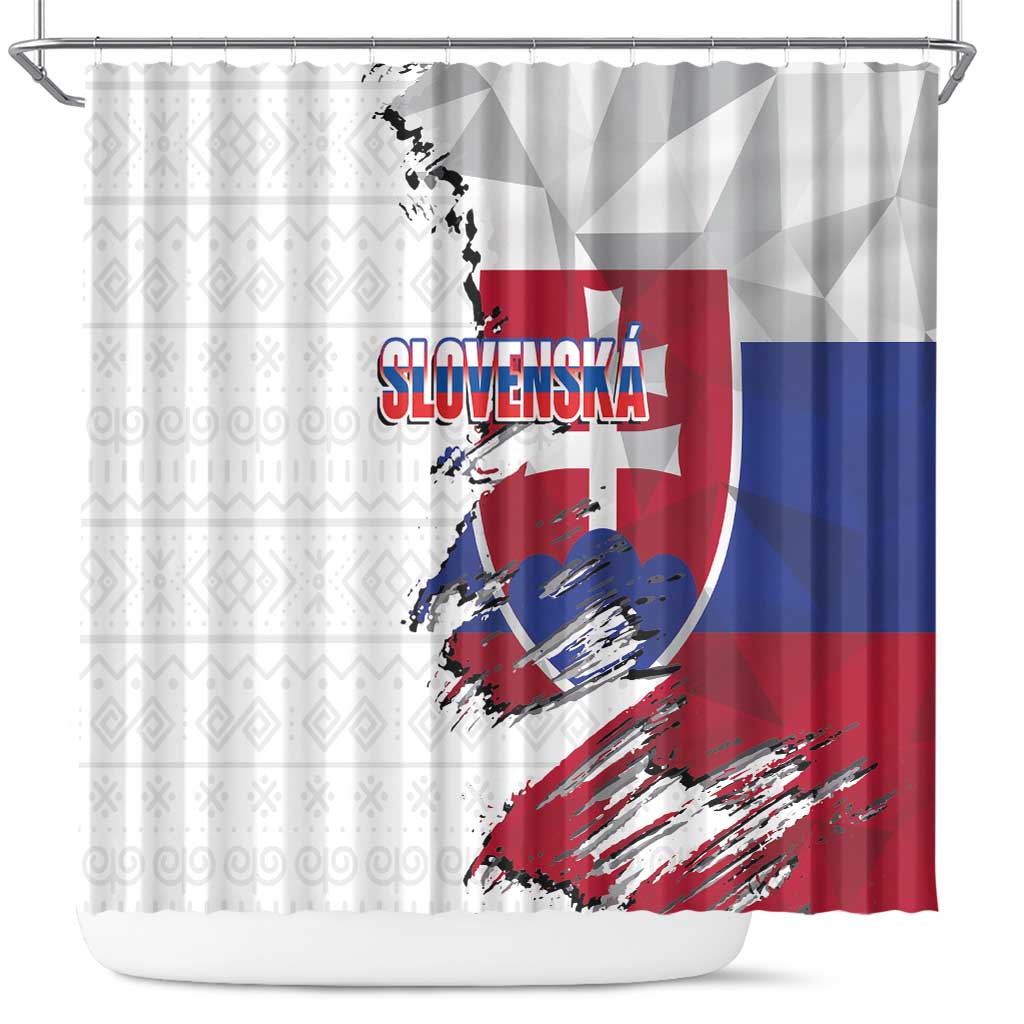 Slovakia Shower Curtain Flag Grunge Half Style with Slovak Pattern