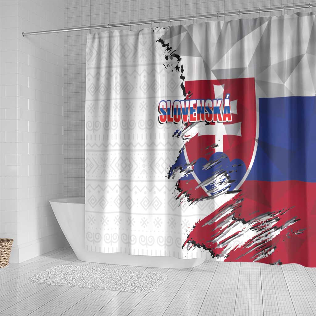 Slovakia Shower Curtain Flag Grunge Half Style with Slovak Pattern