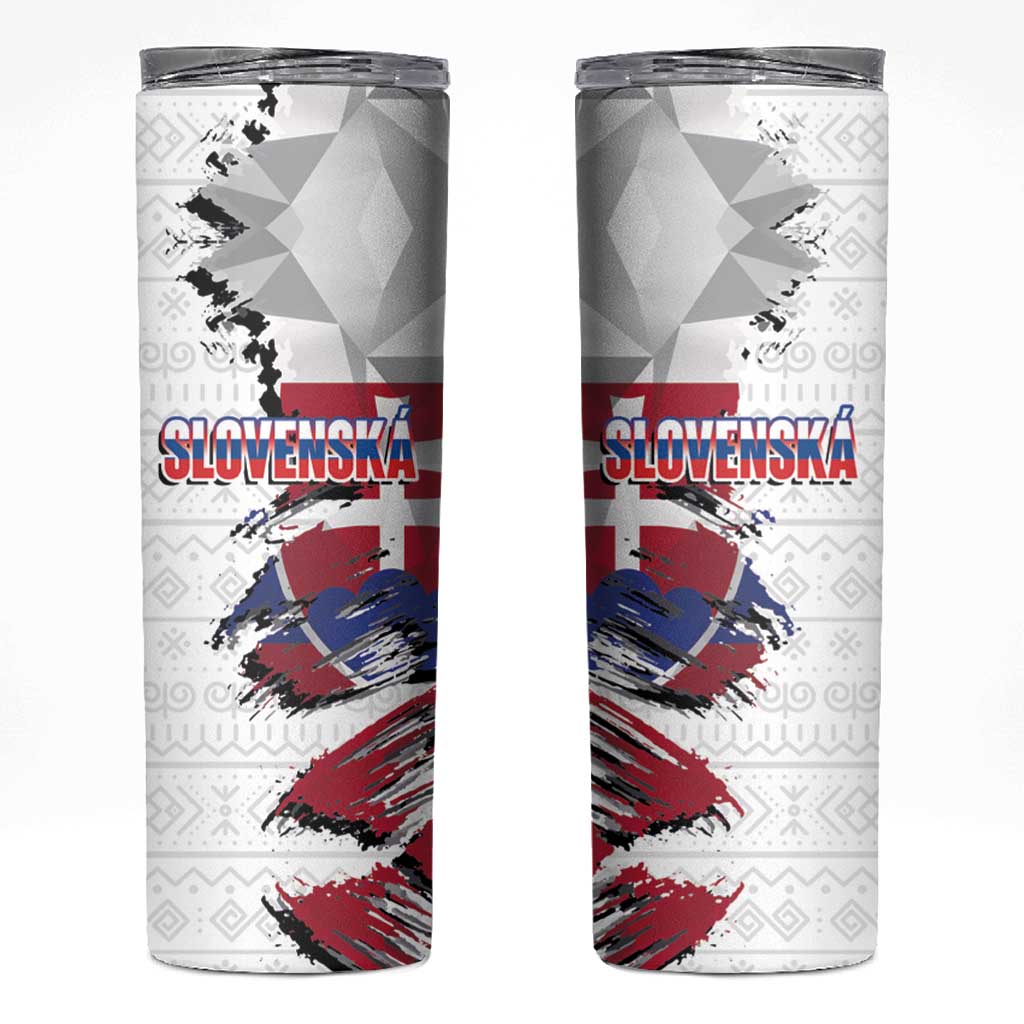 Slovakia Skinny Tumbler Flag Grunge Half Style with Slovak Pattern