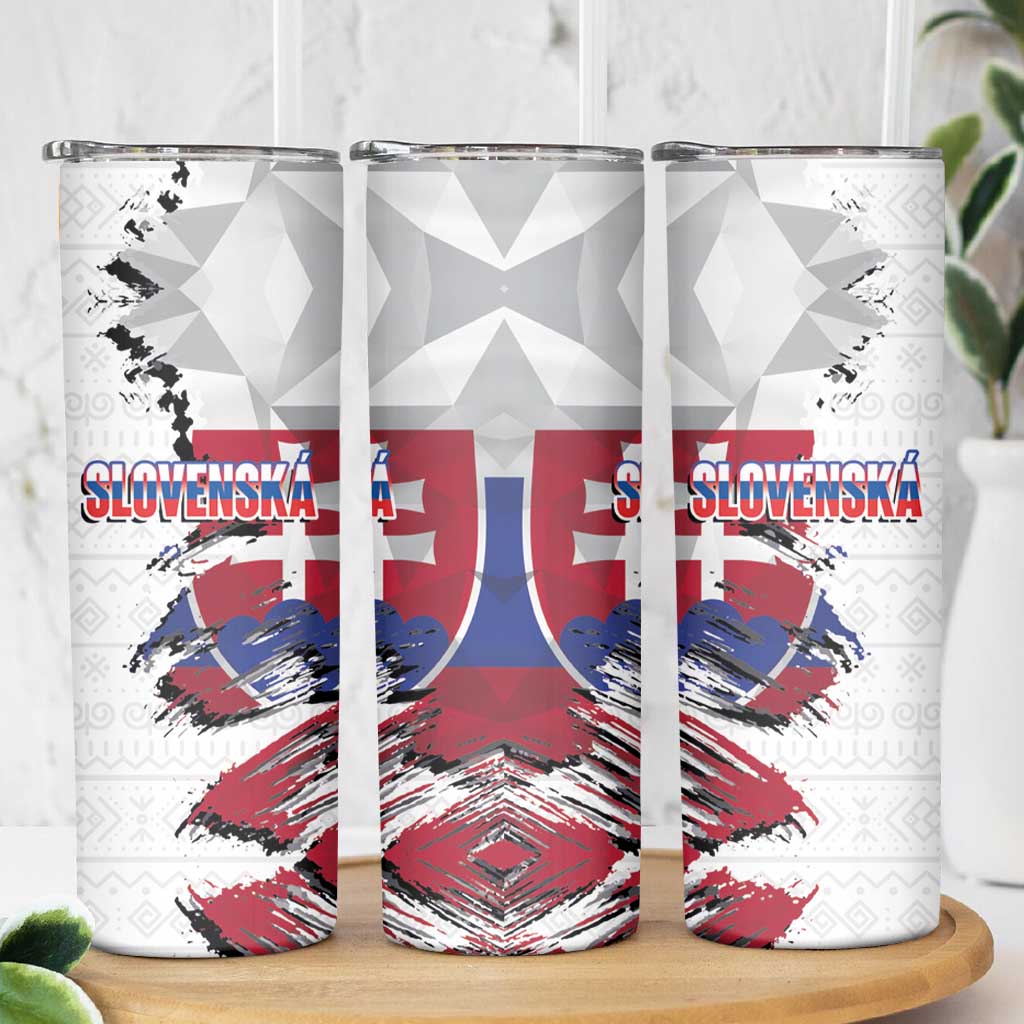 Slovakia Skinny Tumbler Flag Grunge Half Style with Slovak Pattern