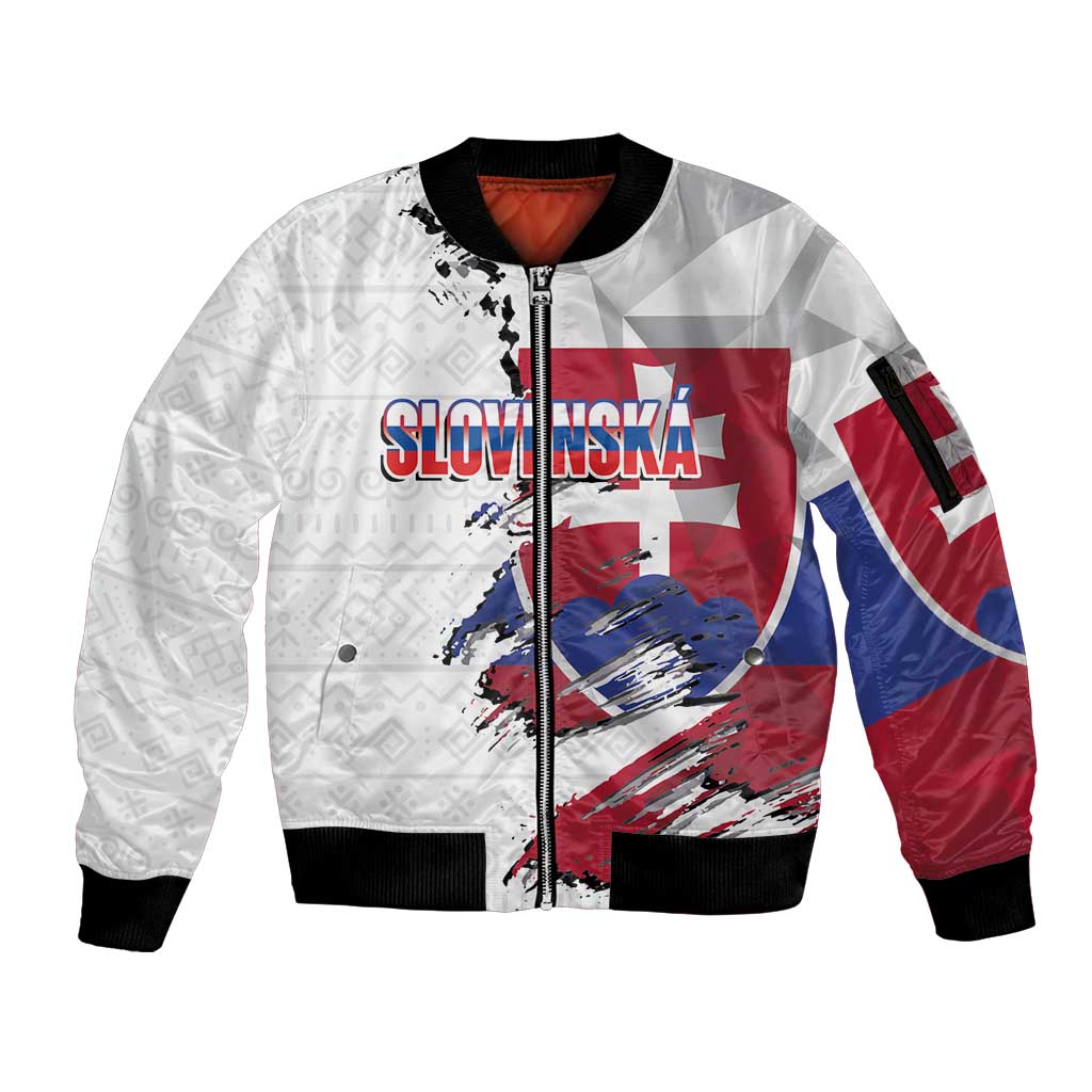 Slovakia Sleeve Zip Bomber Jacket Flag Grunge Half Style with Slovak Pattern