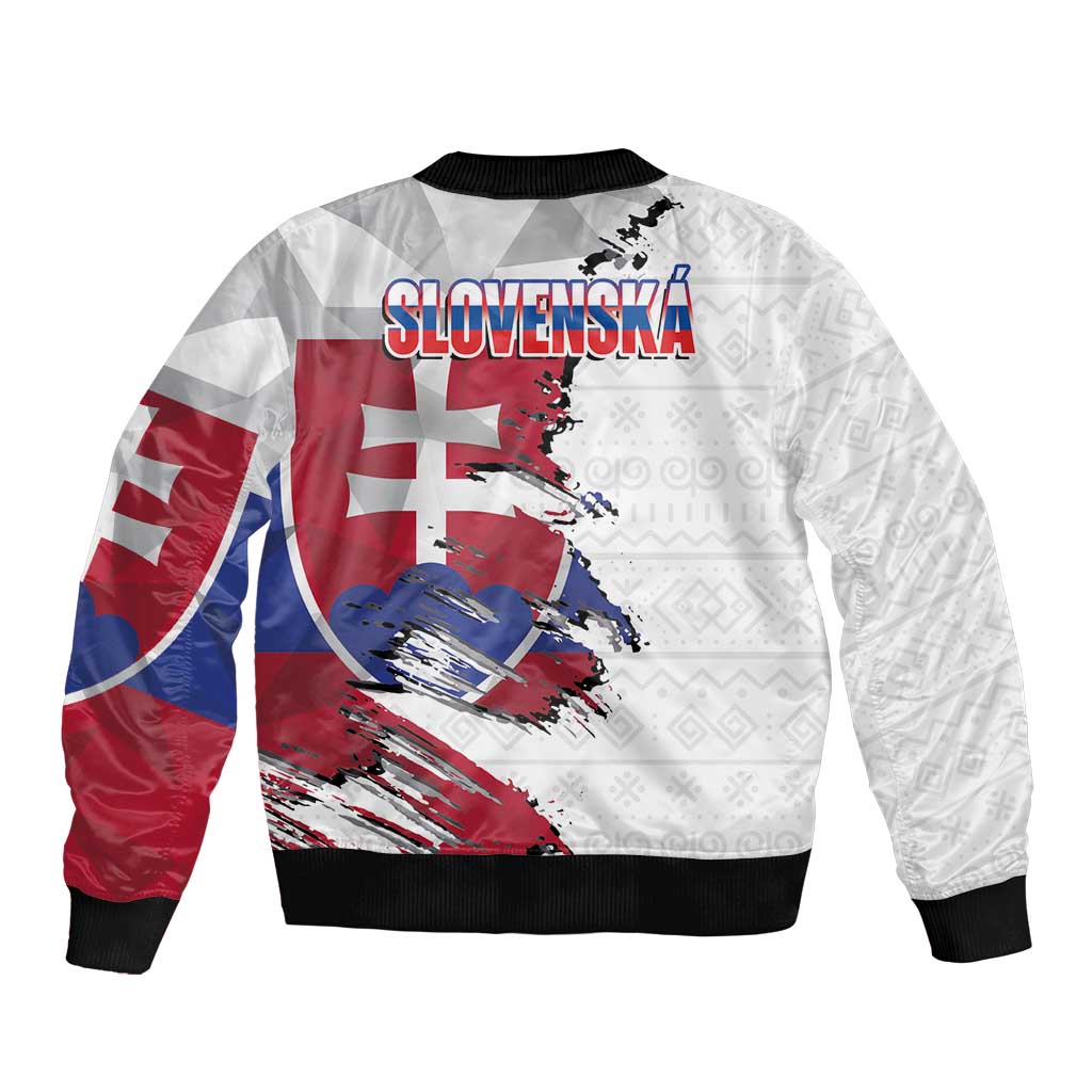 Slovakia Sleeve Zip Bomber Jacket Flag Grunge Half Style with Slovak Pattern
