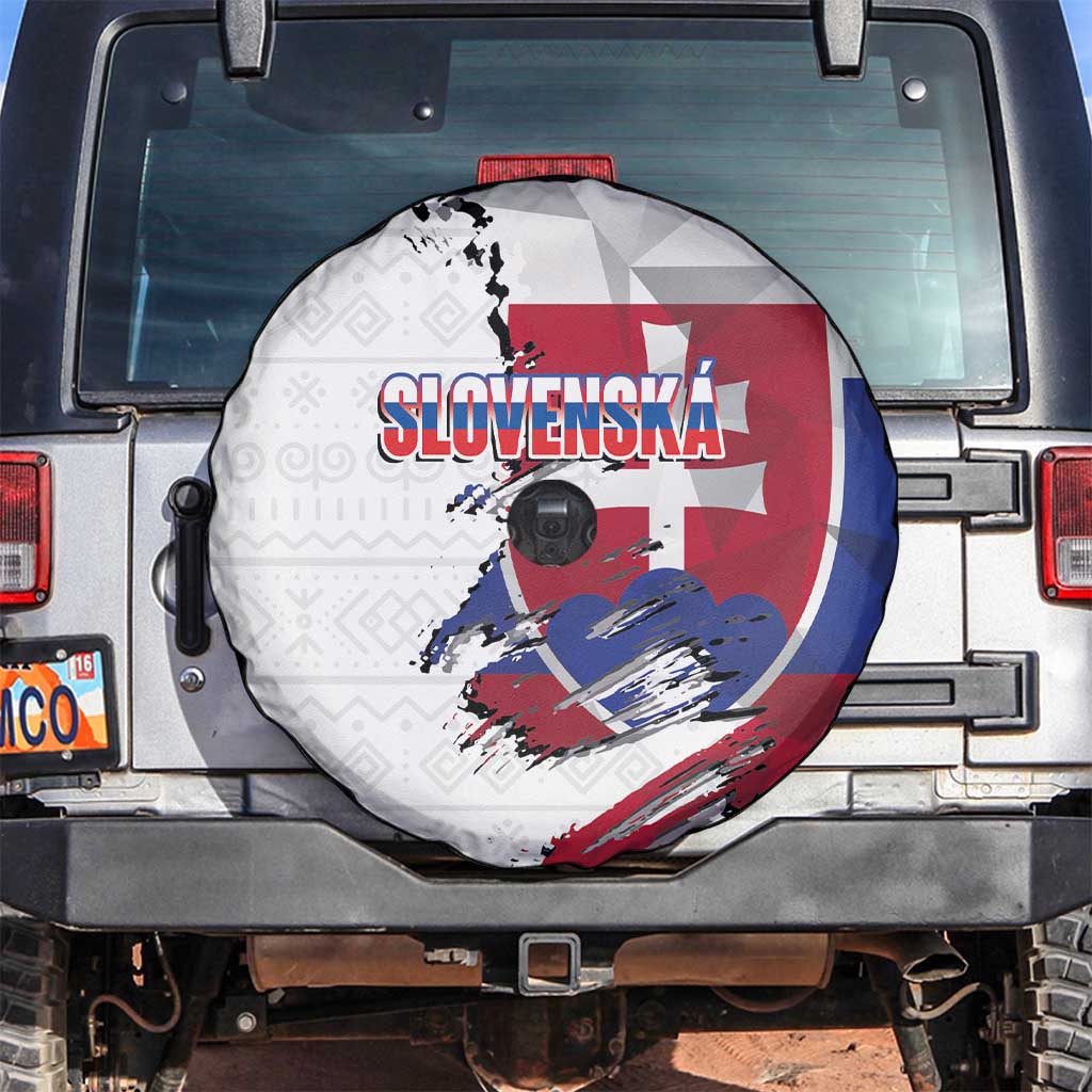 Slovakia Spare Tire Cover Flag Grunge Half Style with Slovak Pattern