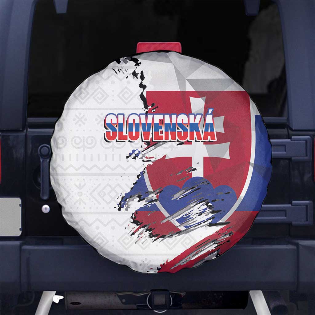 Slovakia Spare Tire Cover Flag Grunge Half Style with Slovak Pattern