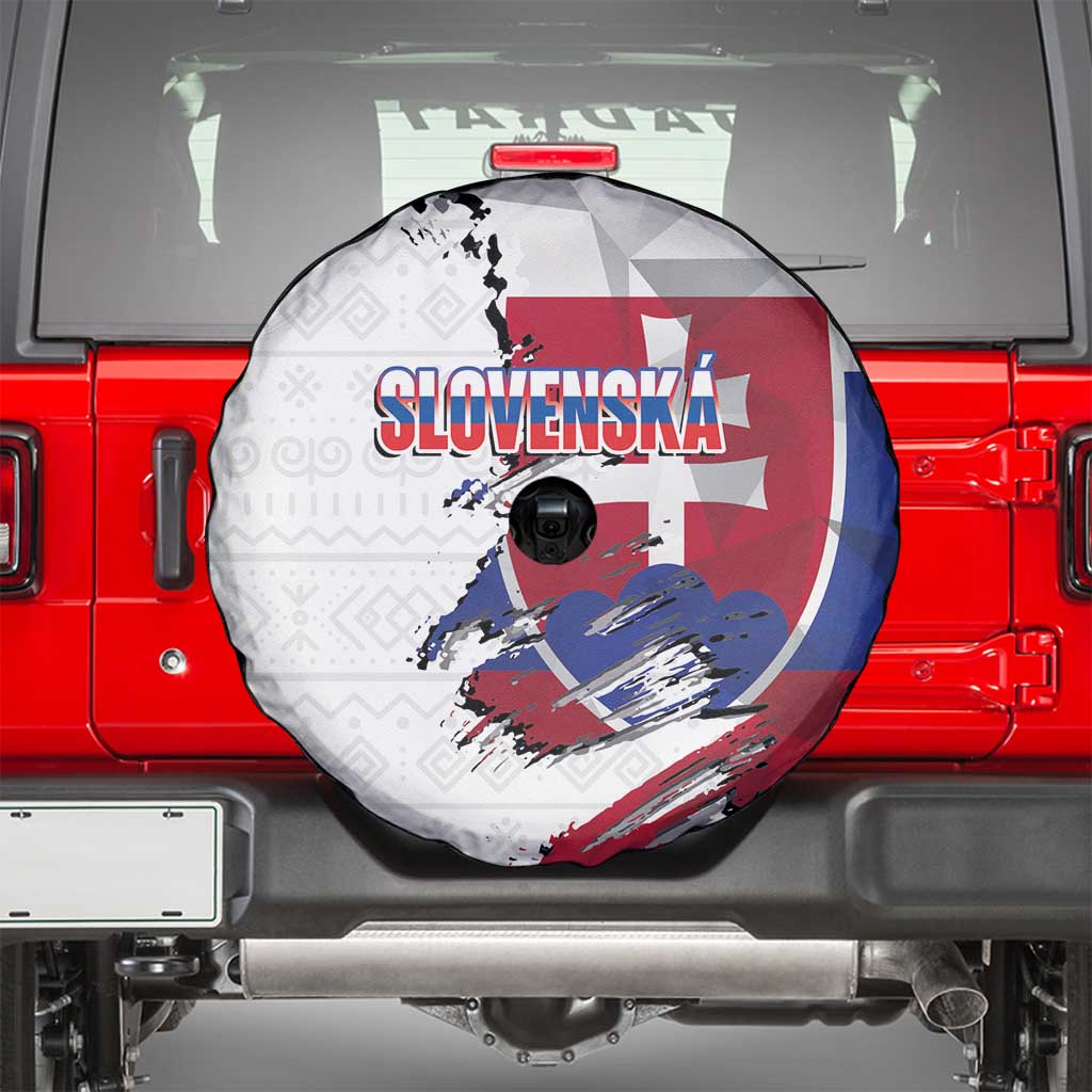 Slovakia Spare Tire Cover Flag Grunge Half Style with Slovak Pattern
