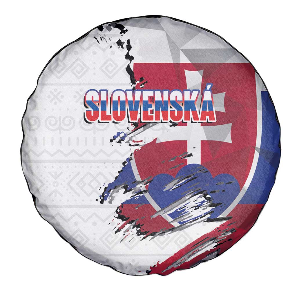 Slovakia Spare Tire Cover Flag Grunge Half Style with Slovak Pattern