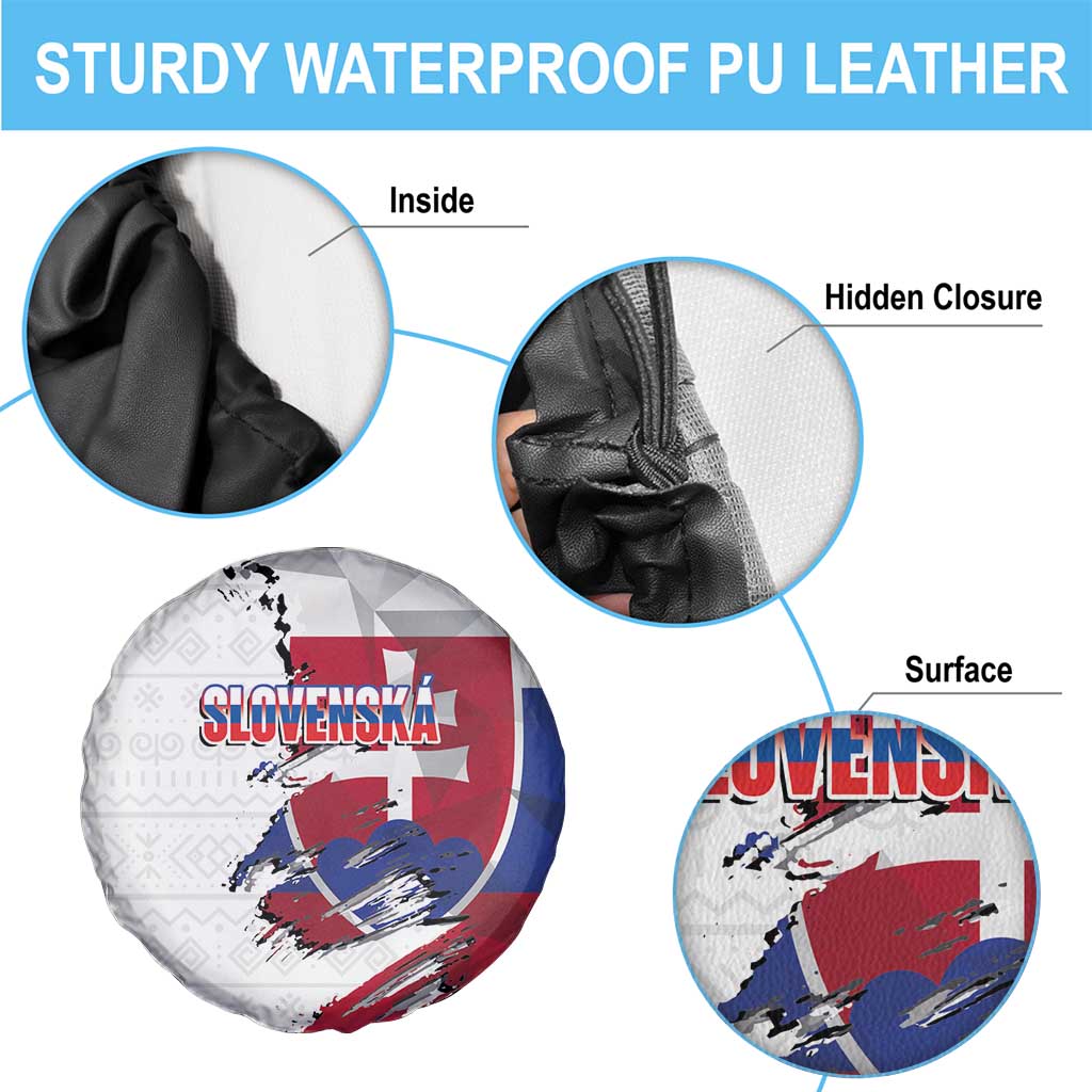 Slovakia Spare Tire Cover Flag Grunge Half Style with Slovak Pattern