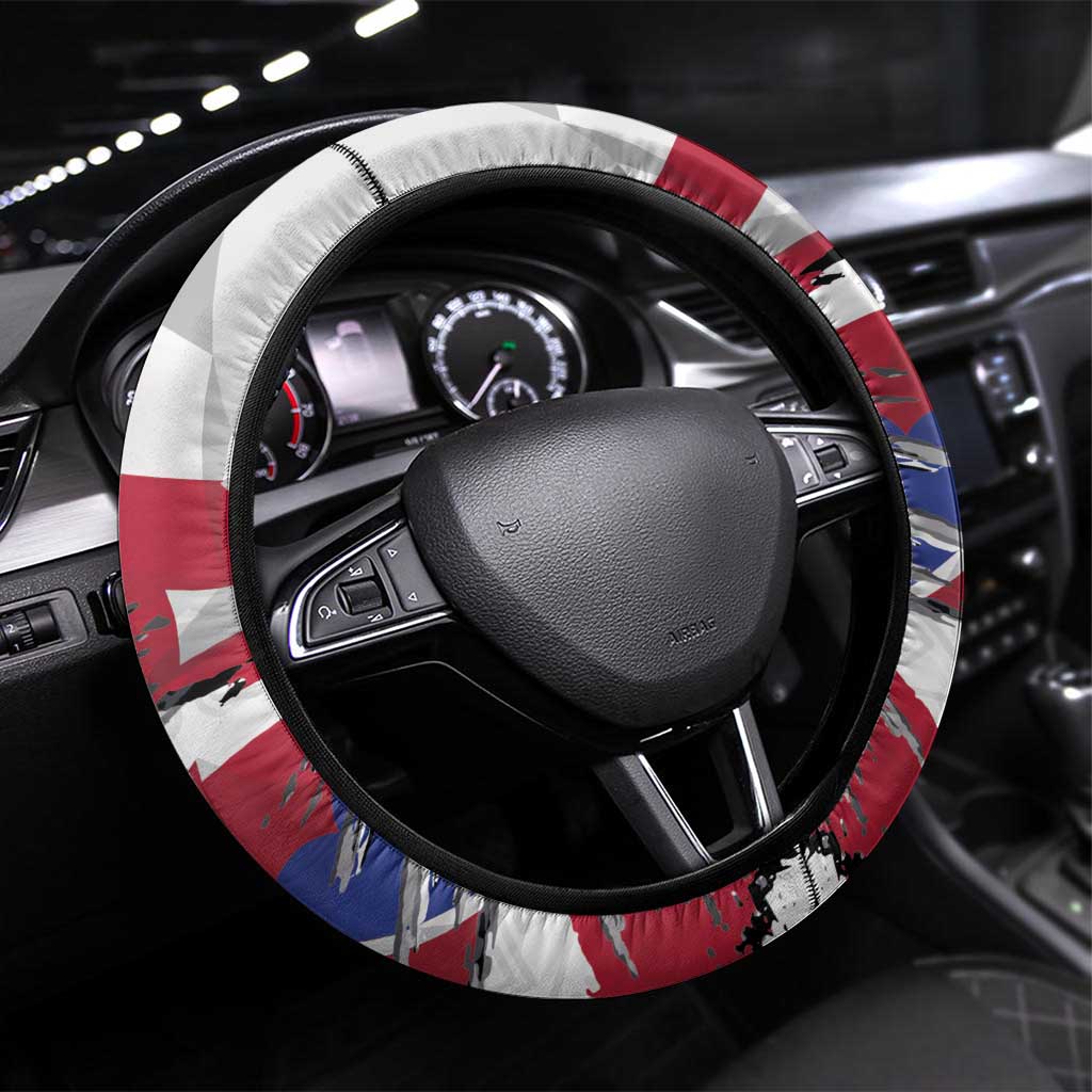 Slovakia Steering Wheel Cover Flag Grunge Half Style with Slovak Pattern