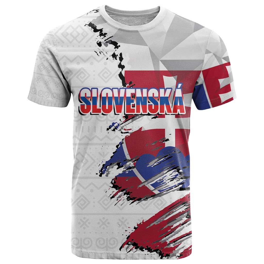 Slovakia T Shirt Flag Grunge Half Style with Slovak Pattern