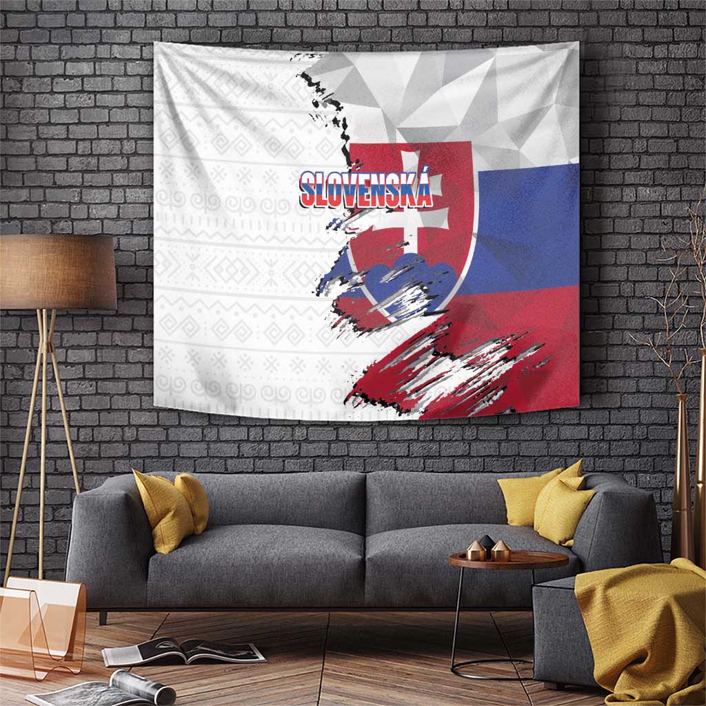 Slovakia Tapestry Flag Grunge Half Style with Slovak Pattern