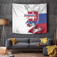 Slovakia Tapestry Flag Grunge Half Style with Slovak Pattern