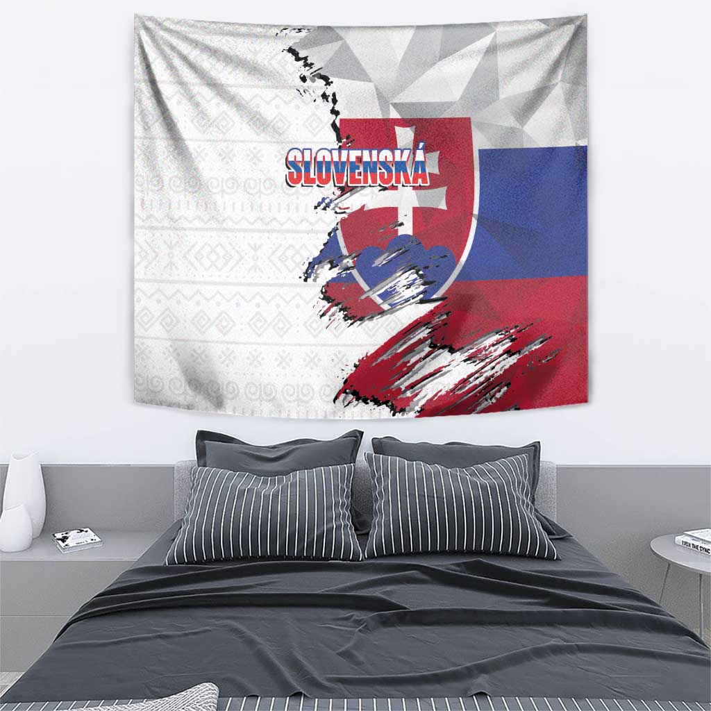 Slovakia Tapestry Flag Grunge Half Style with Slovak Pattern