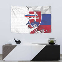 Slovakia Tapestry Flag Grunge Half Style with Slovak Pattern