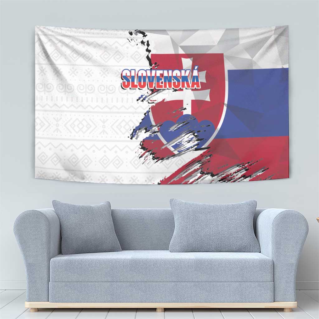 Slovakia Tapestry Flag Grunge Half Style with Slovak Pattern