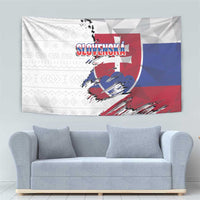 Slovakia Tapestry Flag Grunge Half Style with Slovak Pattern