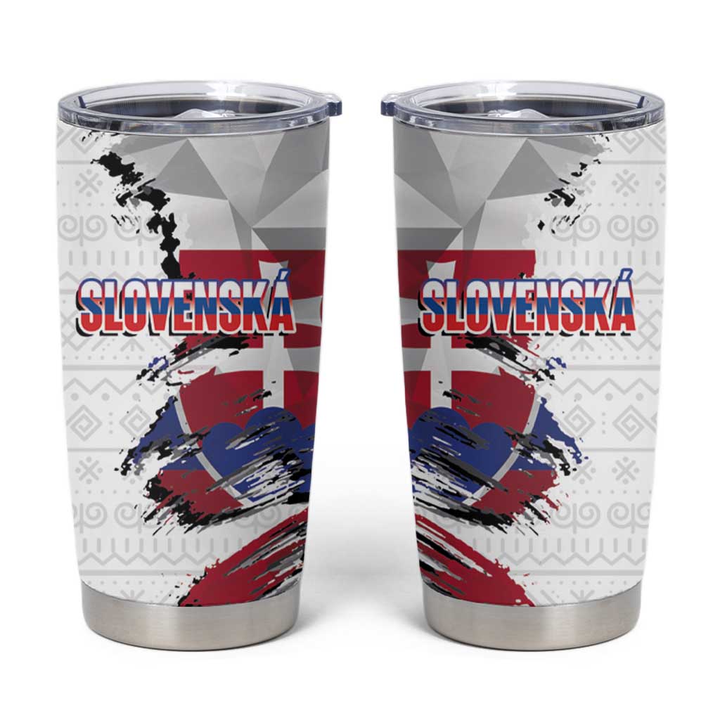 Slovakia Tumbler Cup Flag Grunge Half Style with Slovak Pattern