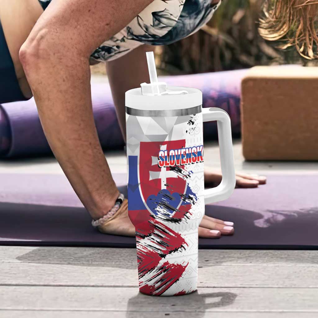 Slovakia Tumbler With Handle Flag Grunge Half Style with Slovak Pattern