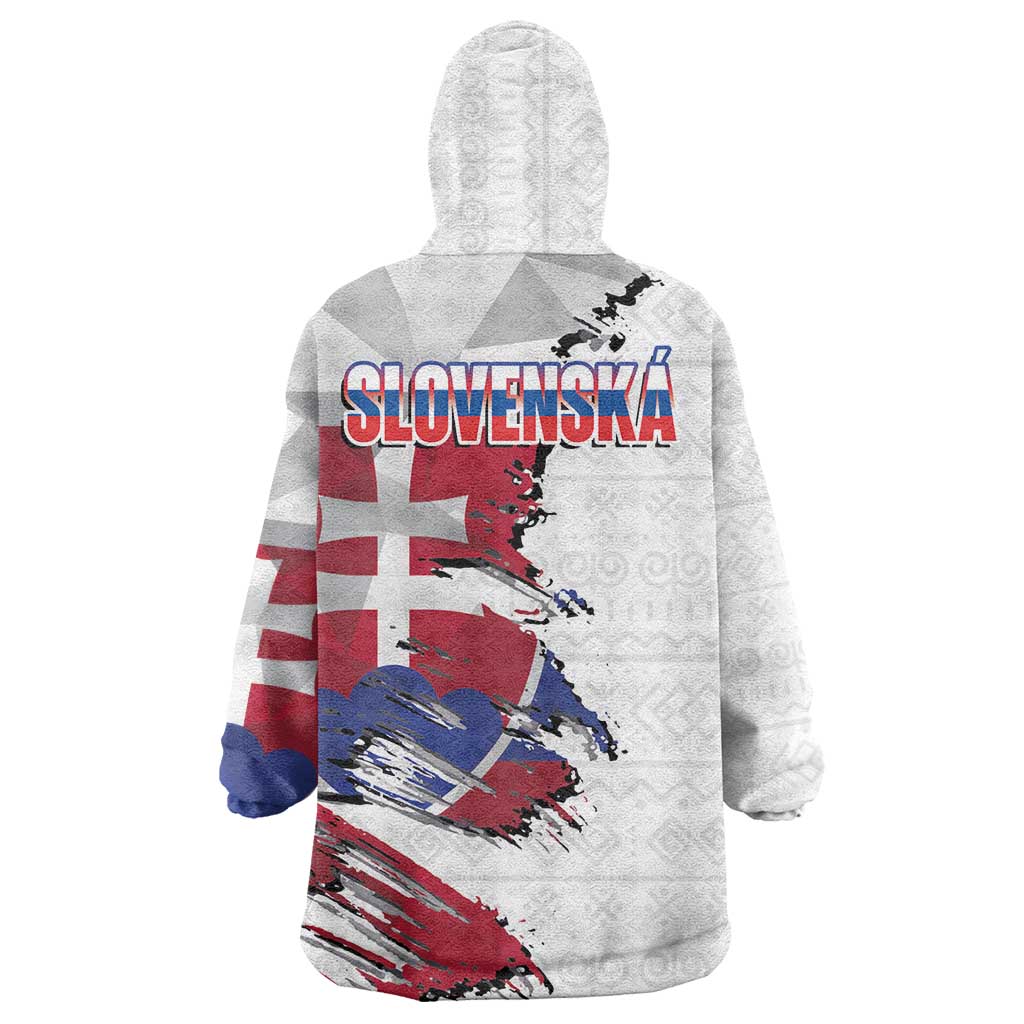 Slovakia Wearable Blanket Hoodie Flag Grunge Half Style with Slovak Pattern