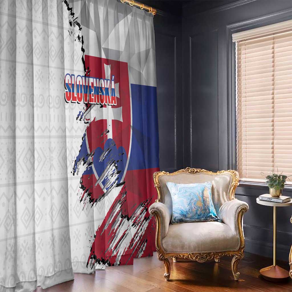 Slovakia Window Curtain Flag Grunge Half Style with Slovak Pattern