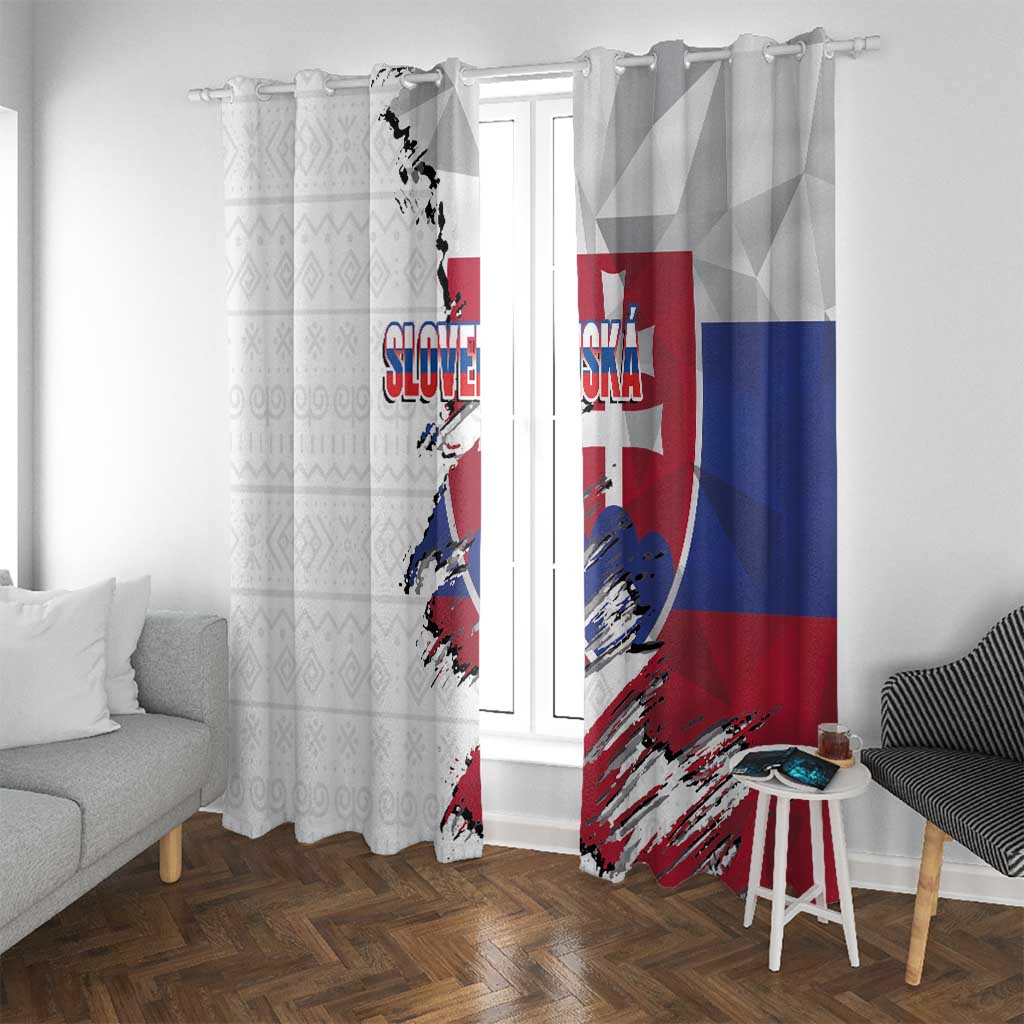 Slovakia Window Curtain Flag Grunge Half Style with Slovak Pattern
