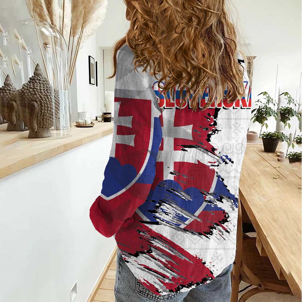 Slovakia Women Casual Shirt Flag Grunge Half Style with Slovak Pattern