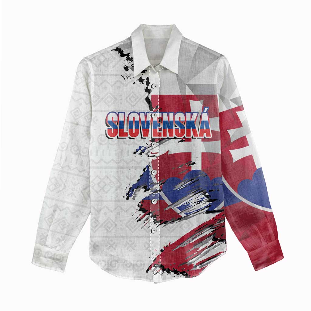 Slovakia Women Casual Shirt Flag Grunge Half Style with Slovak Pattern