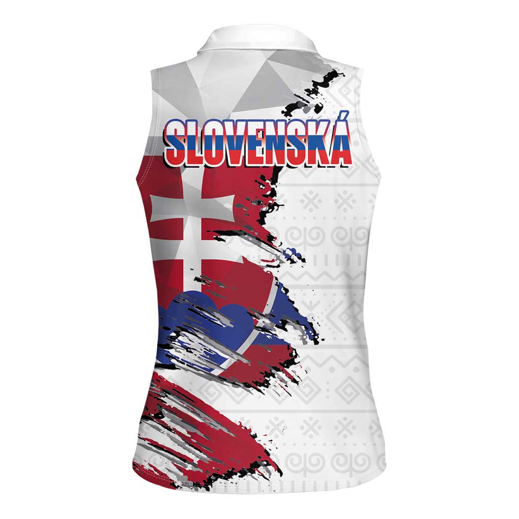 Slovakia Women Sleeveless Polo Shirt Flag Grunge Half Style with Slovak Pattern