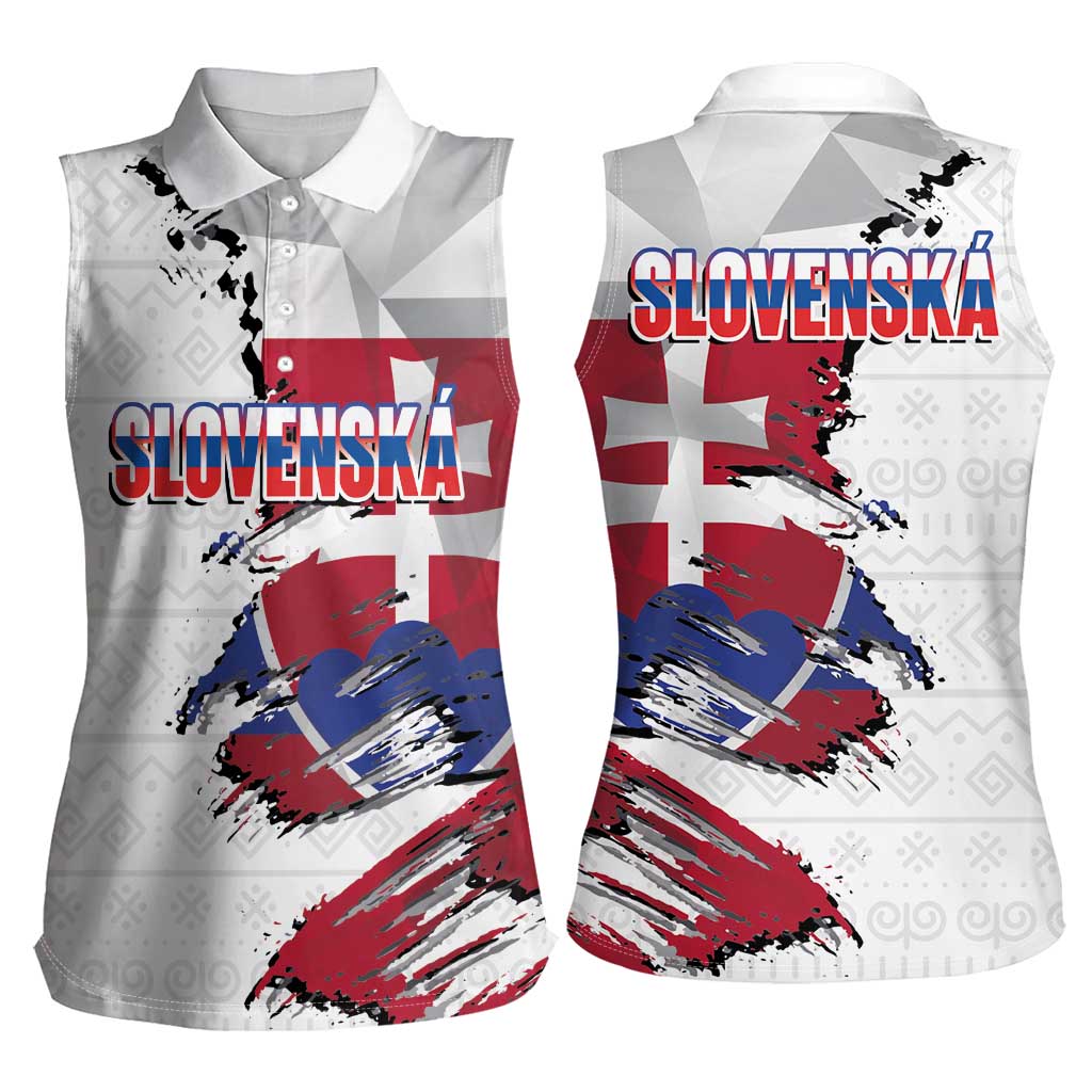 Slovakia Women Sleeveless Polo Shirt Flag Grunge Half Style with Slovak Pattern