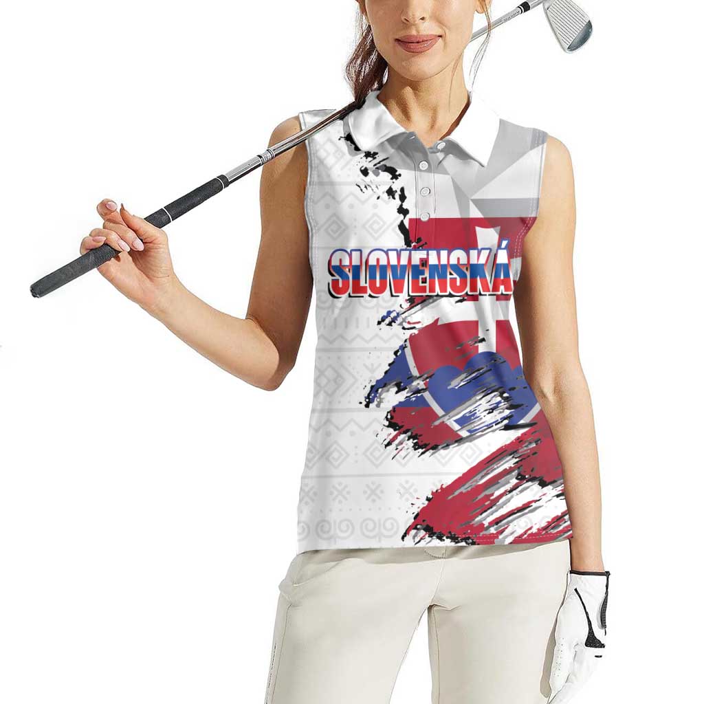 Slovakia Women Sleeveless Polo Shirt Flag Grunge Half Style with Slovak Pattern