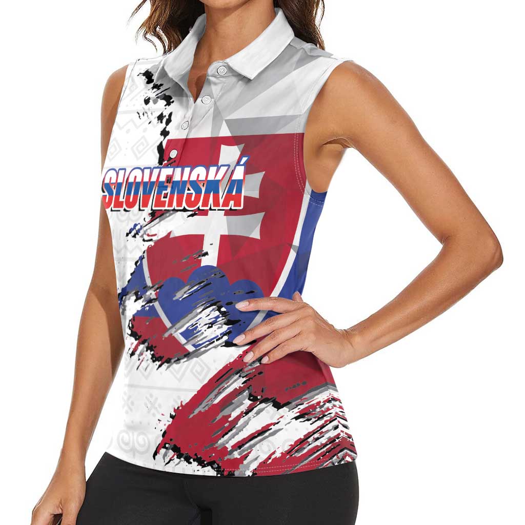 Slovakia Women Sleeveless Polo Shirt Flag Grunge Half Style with Slovak Pattern