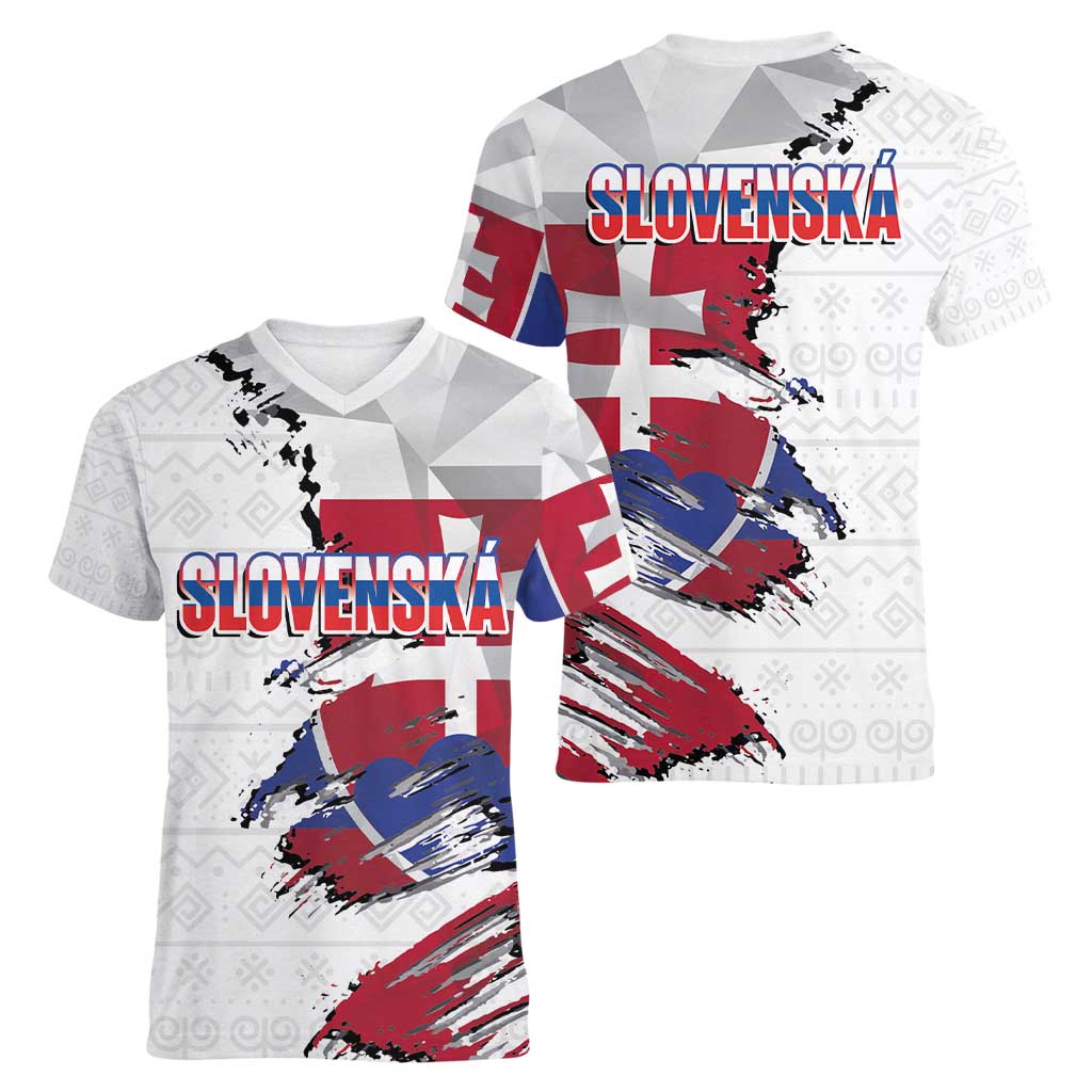 Slovakia Women V-Neck T-Shirt Flag Grunge Half Style with Slovak Pattern