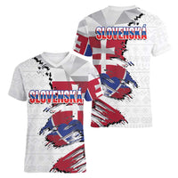 Slovakia Women V-Neck T-Shirt Flag Grunge Half Style with Slovak Pattern