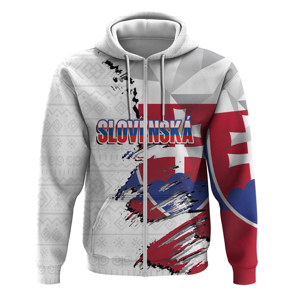 Slovakia Zip Hoodie Flag Grunge Half Style with Slovak Pattern