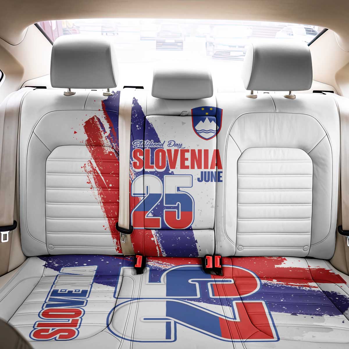 Slovenia Statehood Day Back Car Seat Cover 25 June National Flag Color Brush Stroke Style
