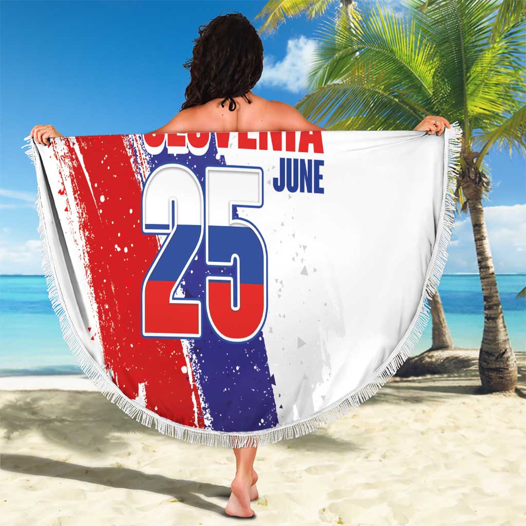 Slovenia Statehood Day Beach Blanket 25 June National Flag Color Brush Stroke Style