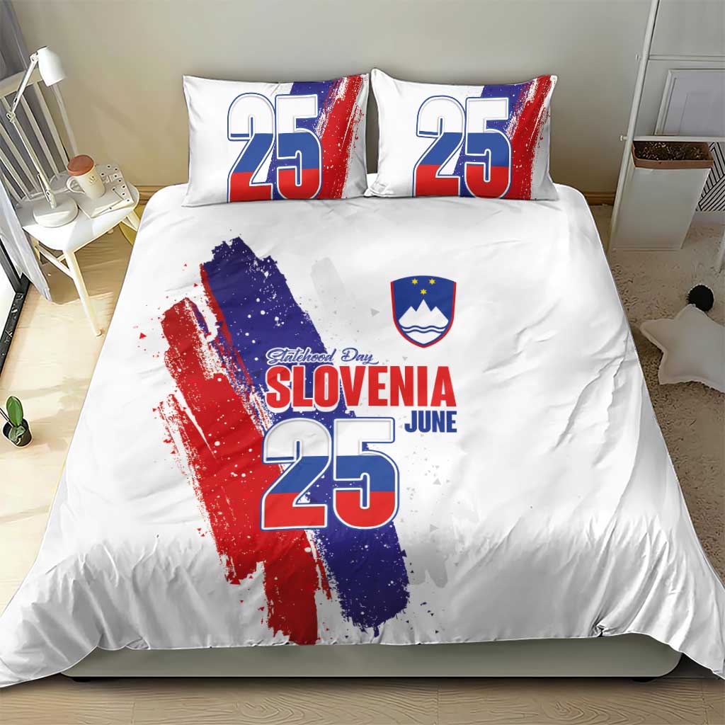 Slovenia Statehood Day Bedding Set 25 June National Flag Color Brush Stroke Style