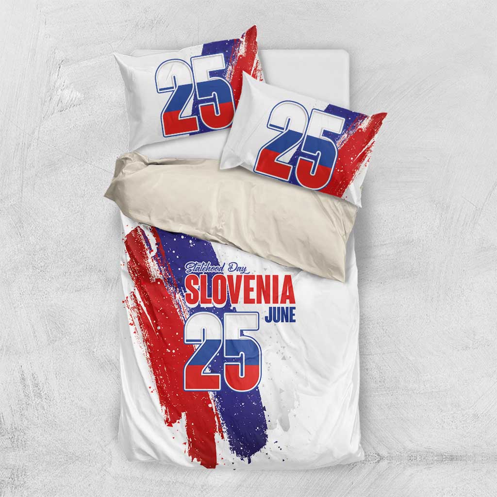 Slovenia Statehood Day Bedding Set 25 June National Flag Color Brush Stroke Style