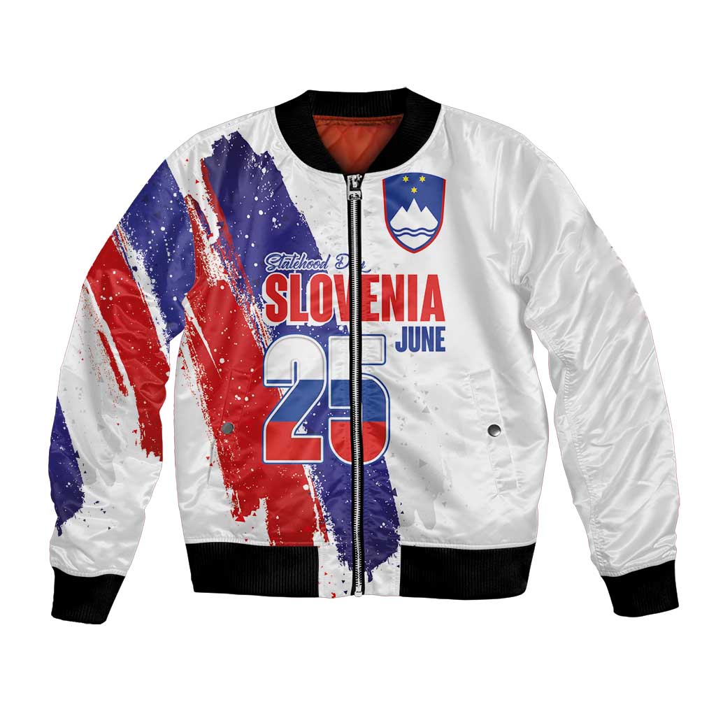 Slovenia Statehood Day Bomber Jacket 25 June National Flag Color Brush Stroke Style