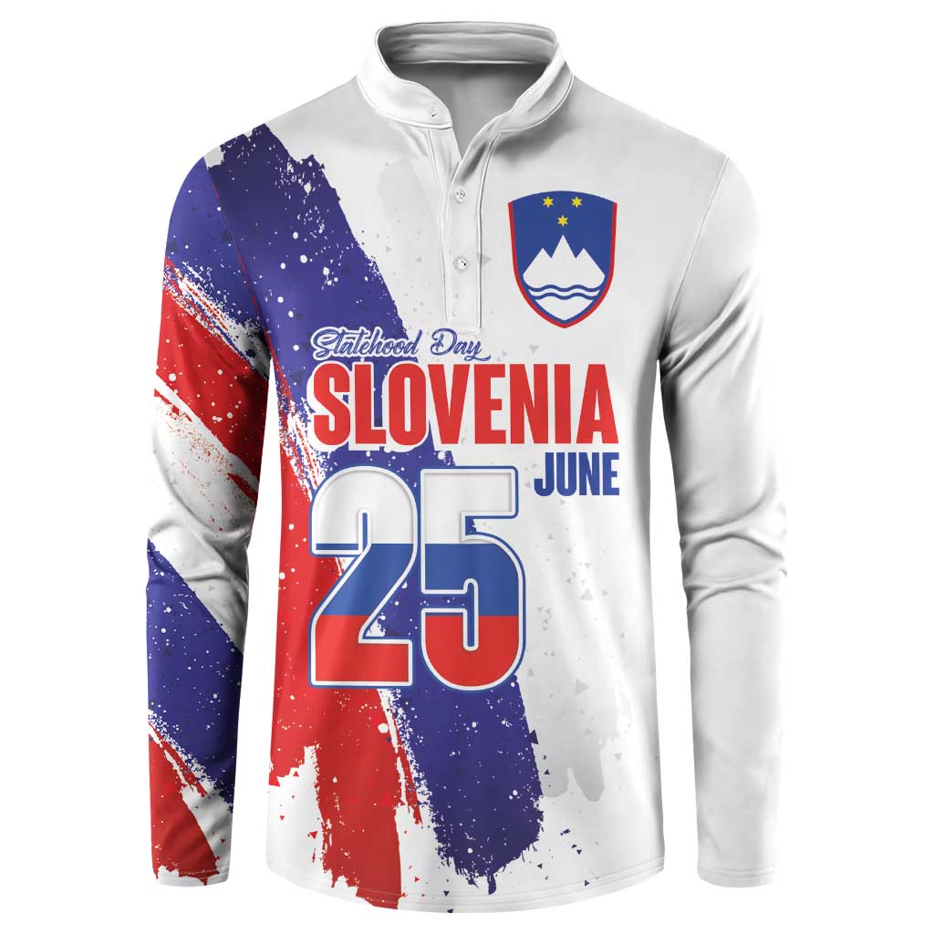 Slovenia Statehood Day Button Sweatshirt 25 June National Flag Color Brush Stroke Style