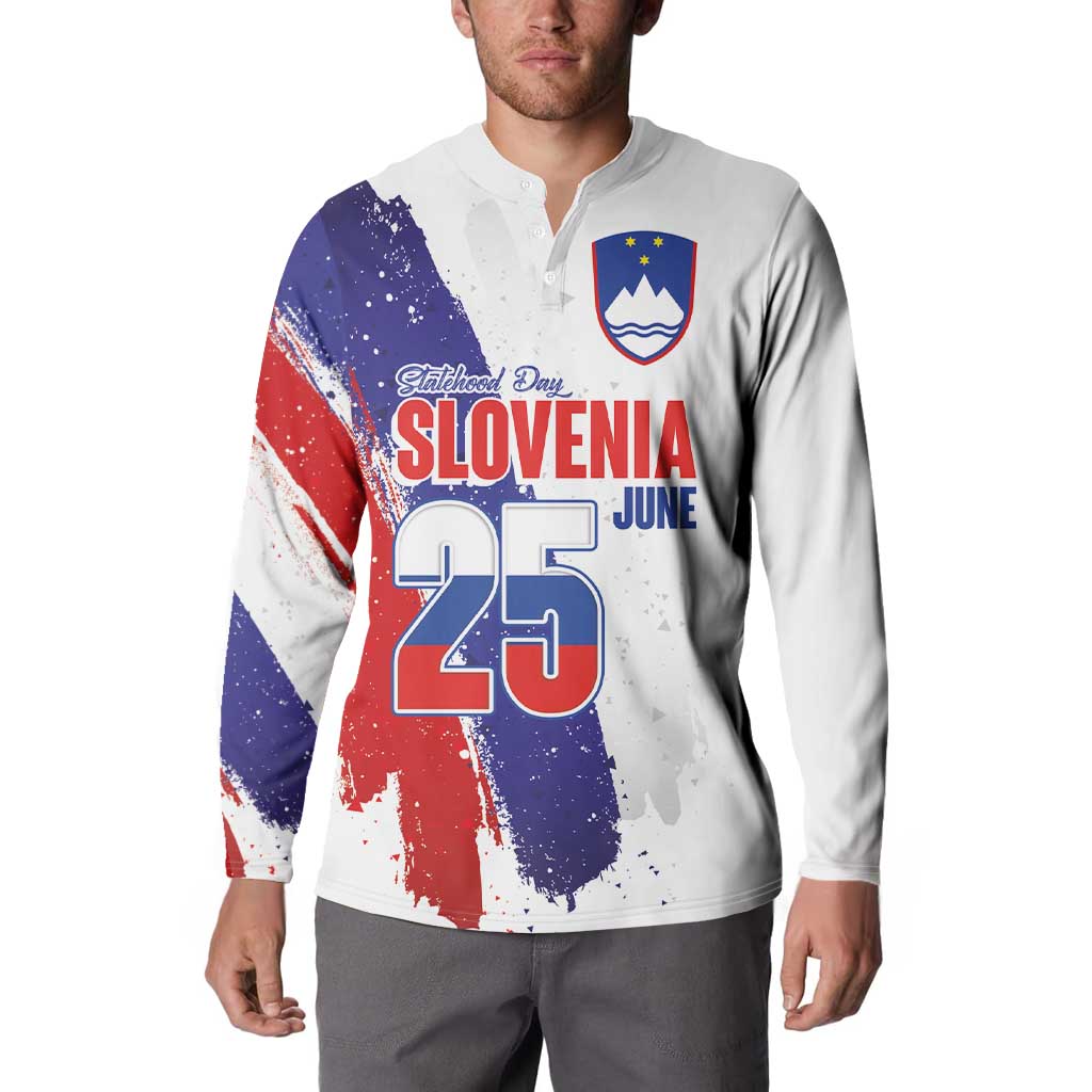 Slovenia Statehood Day Button Sweatshirt 25 June National Flag Color Brush Stroke Style