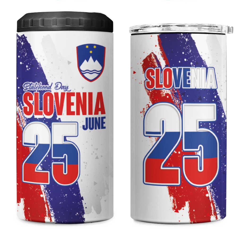 Slovenia Statehood Day 4 in 1 Can Cooler Tumbler 25 June National Flag Color Brush Stroke Style