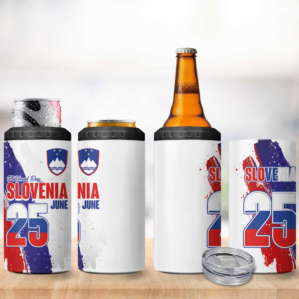 Slovenia Statehood Day 4 in 1 Can Cooler Tumbler 25 June National Flag Color Brush Stroke Style