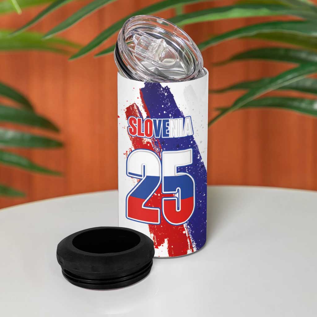 Slovenia Statehood Day 4 in 1 Can Cooler Tumbler 25 June National Flag Color Brush Stroke Style