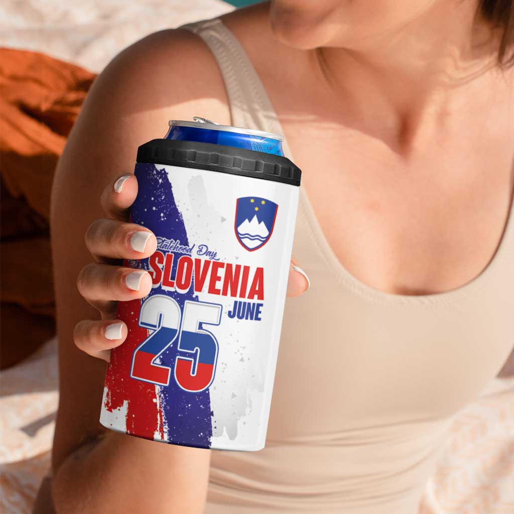 Slovenia Statehood Day 4 in 1 Can Cooler Tumbler 25 June National Flag Color Brush Stroke Style