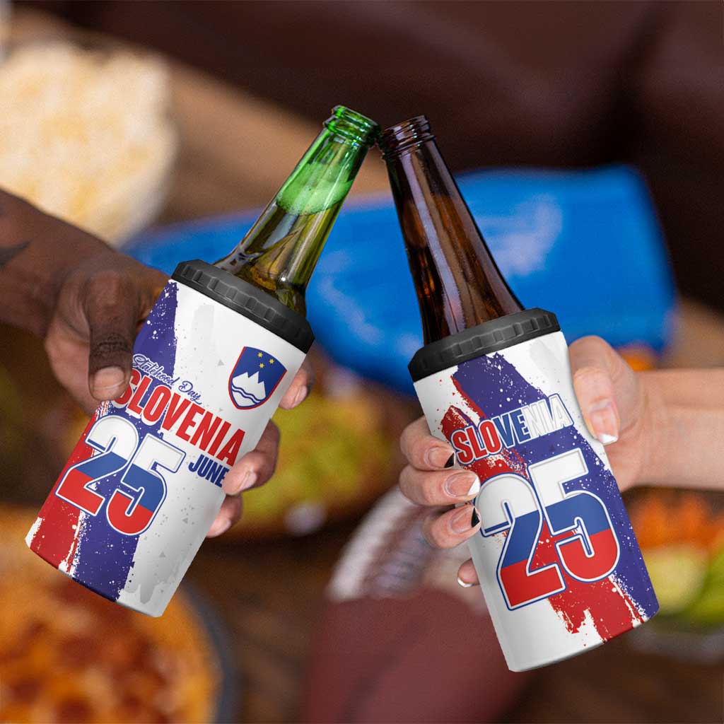 Slovenia Statehood Day 4 in 1 Can Cooler Tumbler 25 June National Flag Color Brush Stroke Style