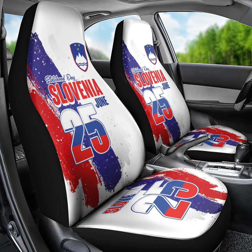 Slovenia Statehood Day Car Seat Cover 25 June National Flag Color Brush Stroke Style